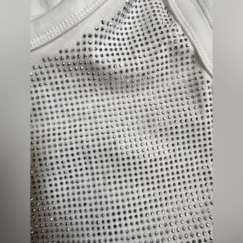 White Rhinestone-Embellished Bodysuit